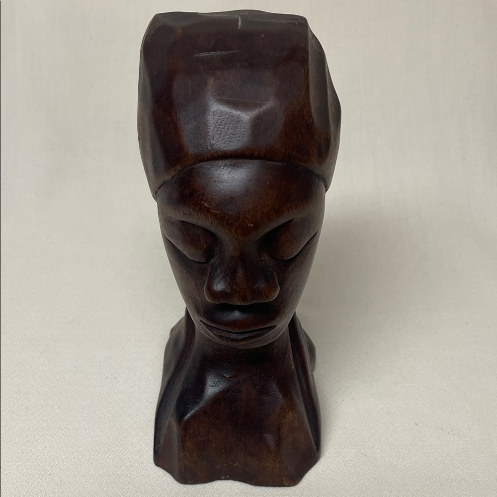 Vintage Dark Brown Carved Wooden Bust